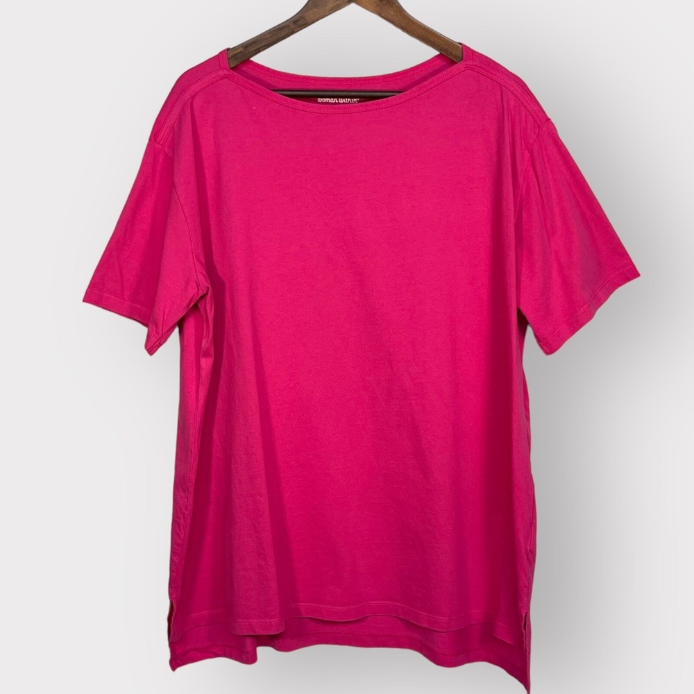 Woman Within T-Shirt Womens 18/20 L Pink Boat Neck High-Low Cotton Good